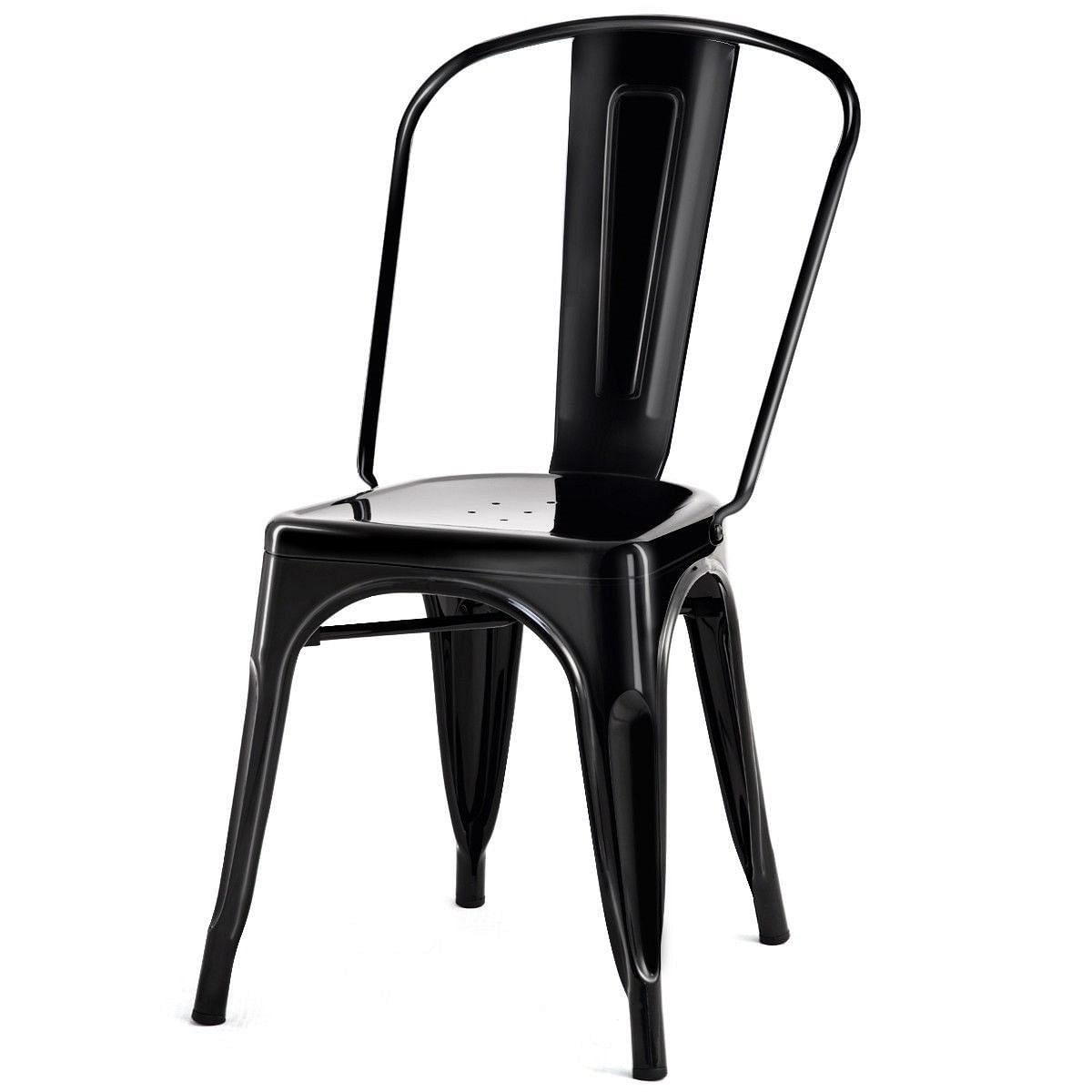 Set of 4 Indoor Outdoor Black Metal Stacking Bistro Dining Chairs - Free Shipping