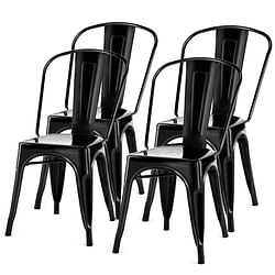 Set of 4 Indoor Outdoor Black Metal Stacking Bistro Dining Chairs - Free Shipping