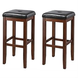 Set of 2 Vintage Mahogany Stools with Black Upholstered Seat - Free Shipping 