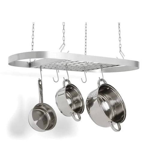 Heavy Duty Carbon Steel Ceiling Mount Kitchen Pot Rack with 16 Hanging Hooks - Free Shipping