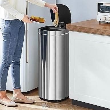 Motion Sensor Stainless Steel 13 gallon Trash Can with Ozone Button - Free Shipping