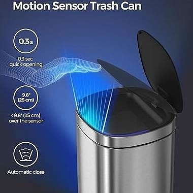 Motion Sensor Stainless Steel 13 gallon Trash Can with Ozone Button - Free Shipping