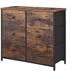Farmhouse Wood Top Lightweight 6 Fabric Drawer Dresser - Free Shipping 