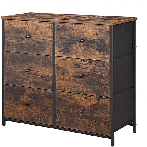 Farmhouse Wood Top Lightweight 6 Fabric Drawer Dresser - Free Shipping 
