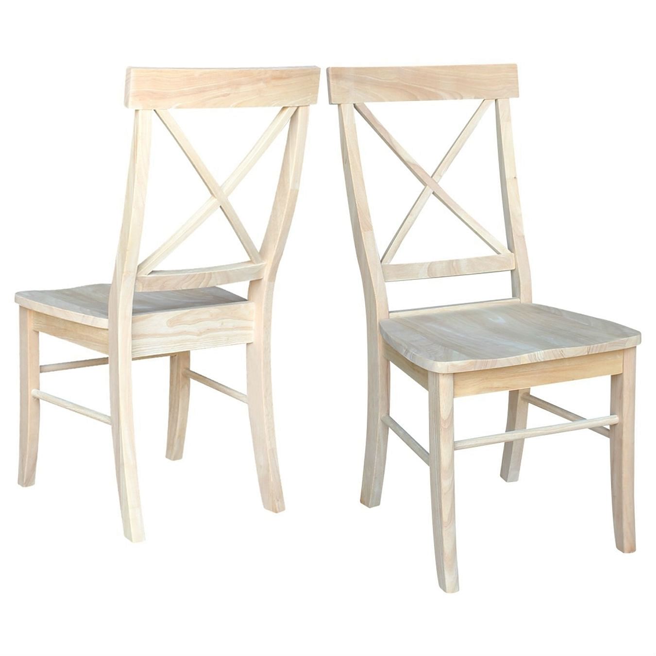 Set of 2 - Unfinished Wood Dining Chairs with X-Back Seat Backrest - Free Shipping