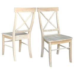 Set of 2 - Unfinished Wood Dining Chairs with X-Back Seat Backrest - Free Shipping