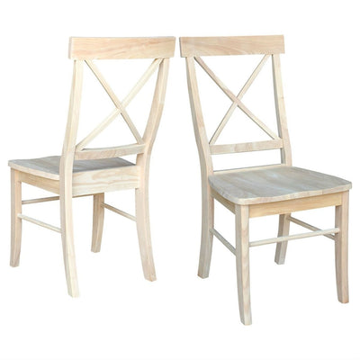 Set of 2 - Unfinished Wood Dining Chairs with X-Back Seat Backrest - Free Shipping 