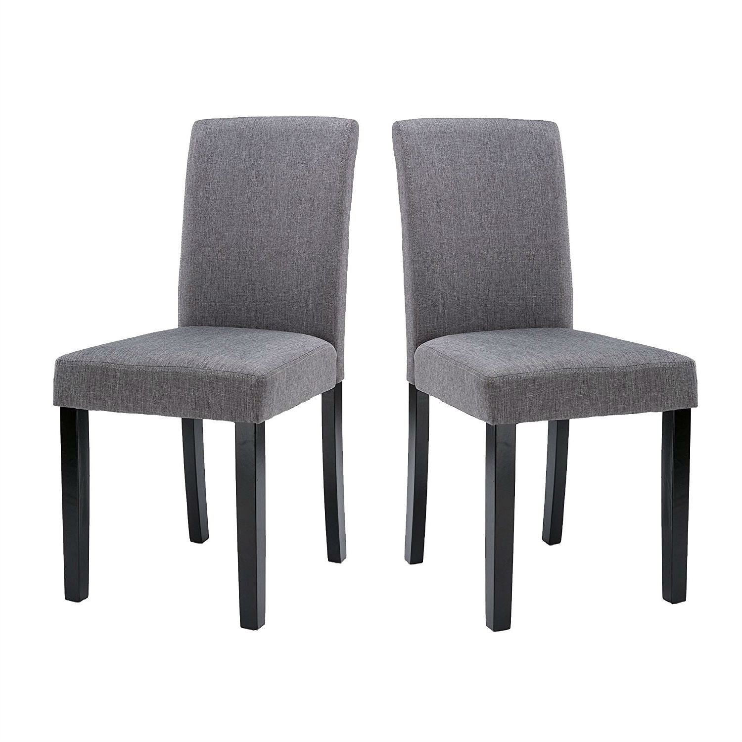 Set of 2 - Grey Fabric Dining Chairs with Black Wood Legs - Free Shipping