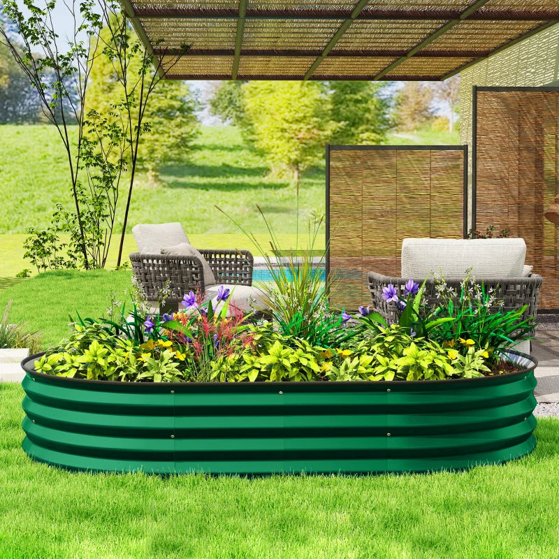 5' x 3' x 1' Large Outdoor Planter Box, Galvanized Raised Garden Bed with Metal Plant Stake, Green