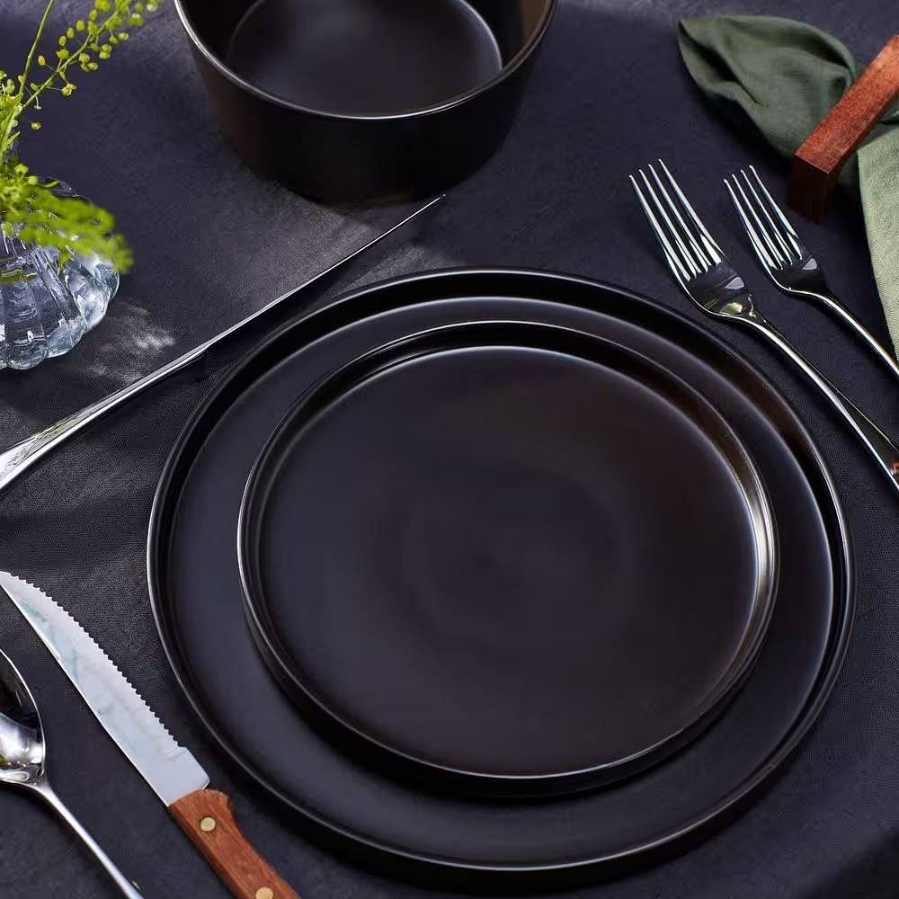 16-Piece Stoneware Dinnerware Set in Matte Black - Service for 4 - Free Shipping