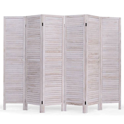 6-Panel Classic Louver Slatted Room Divider Screen in White Wood Finish - Free Shipping 