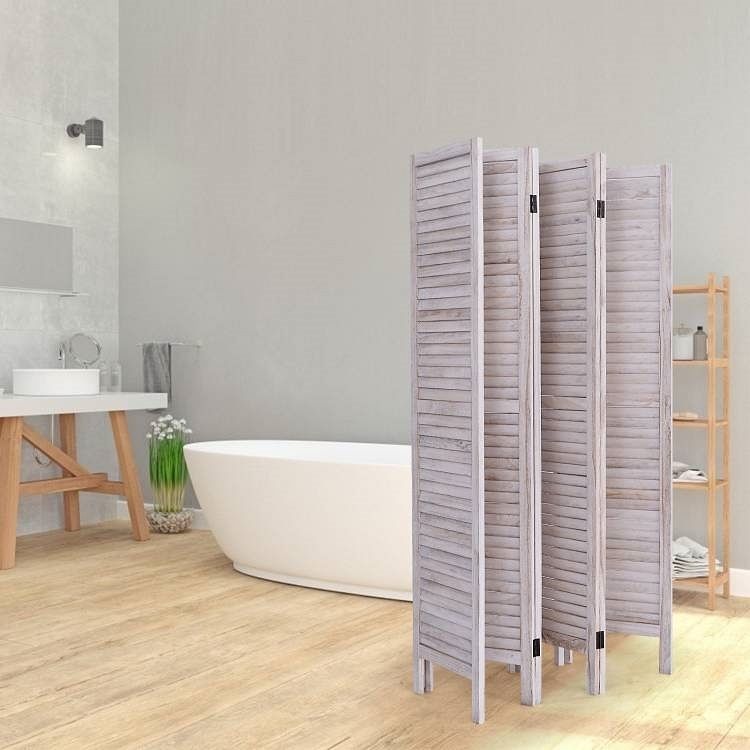 6-Panel Classic Louver Slatted Room Divider Screen in White Wood Finish - Free Shipping 