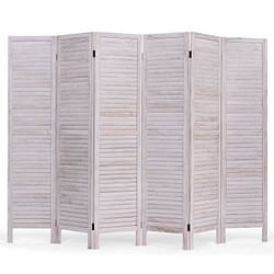 6-Panel Classic Louver Slatted Room Divider Screen in White Wood Finish - Free Shipping 