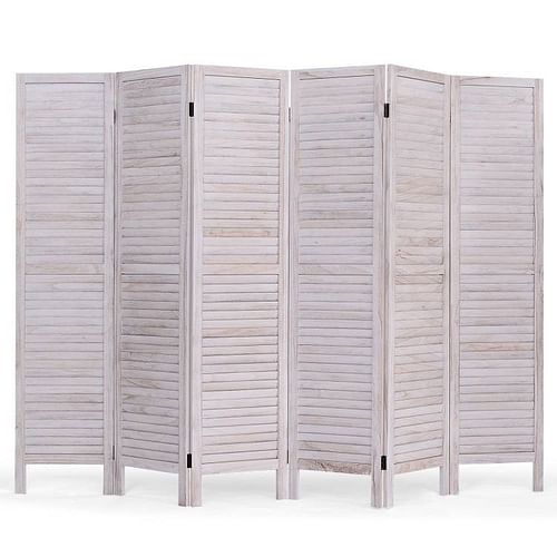 6-Panel Classic Louver Slatted Room Divider Screen in White Wood Finish - Free Shipping 