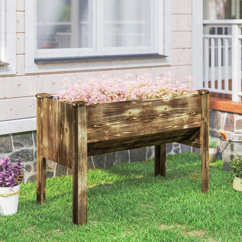 Wooden Raised Garden Plant Stand Outdoor Tall Flower Bed Box with Hooks, 48" x 24" x 32", Carbonized