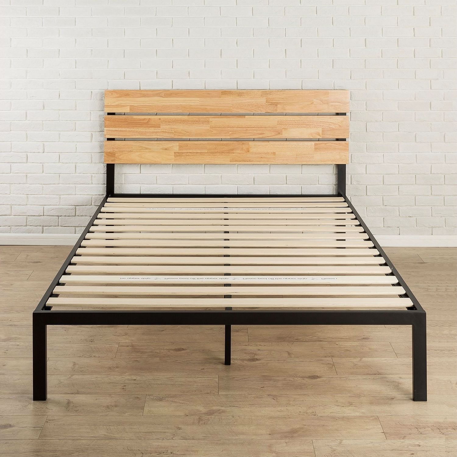 King size Modern Metal Platform Bed Frame with Wood Headboard and Slats - Free Shipping