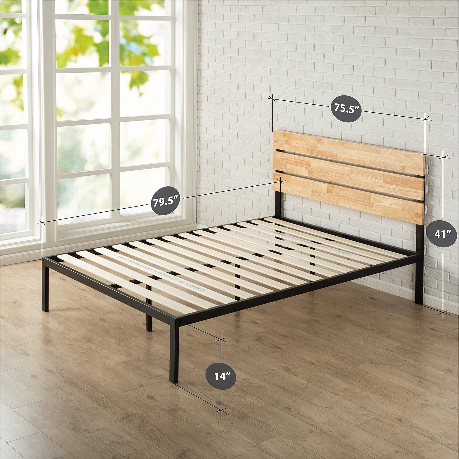 King size Modern Metal Platform Bed Frame with Wood Headboard and Slats - Free Shipping