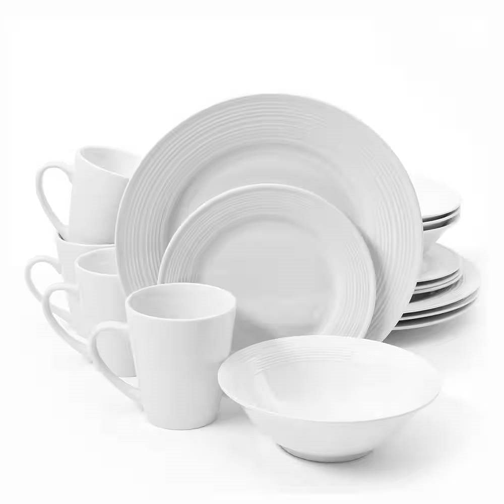 16-Piece White Ceramic Dinnerware Set w/ Bowls Plates and Mugs - Service for 4 - Free Shipping