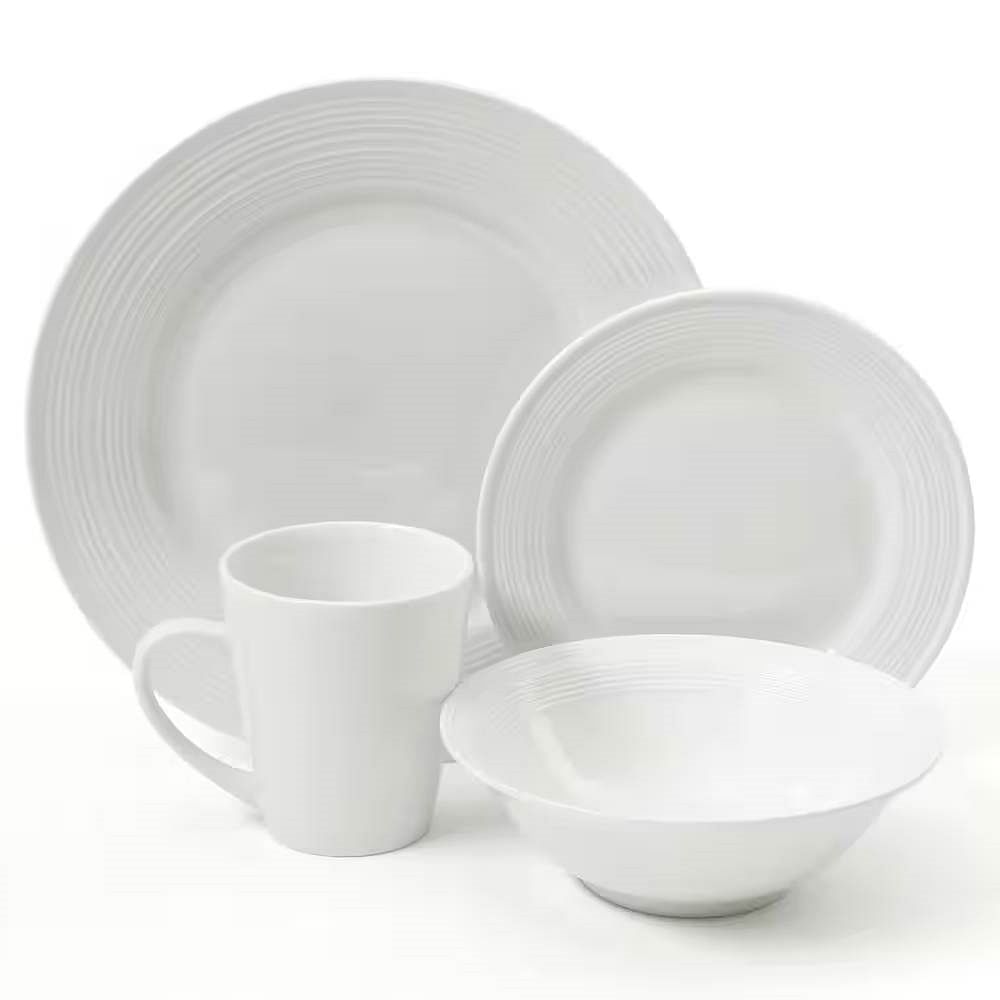 16-Piece White Ceramic Dinnerware Set w/ Bowls Plates and Mugs - Service for 4 - Free Shipping