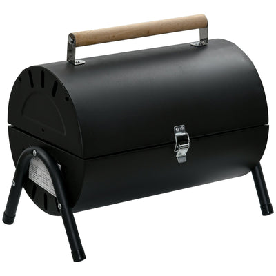 Outsunny Portable Tabletop Charcoal Grill Foldable Outdoor BBQ Smoker Heat Control Camping Picnic Black 