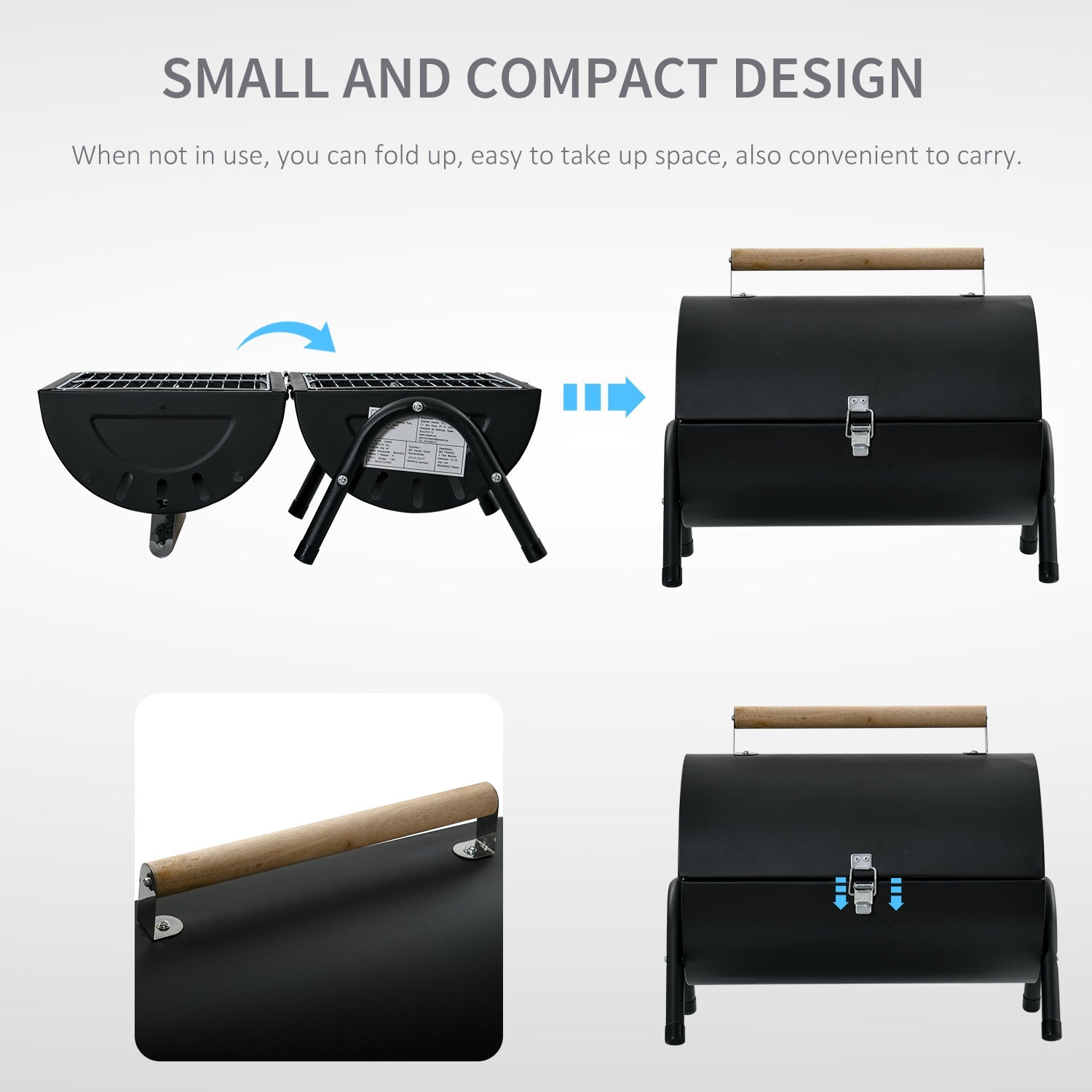 Outsunny Portable Tabletop Charcoal Grill Foldable Outdoor BBQ Smoker Heat Control Camping Picnic Black 