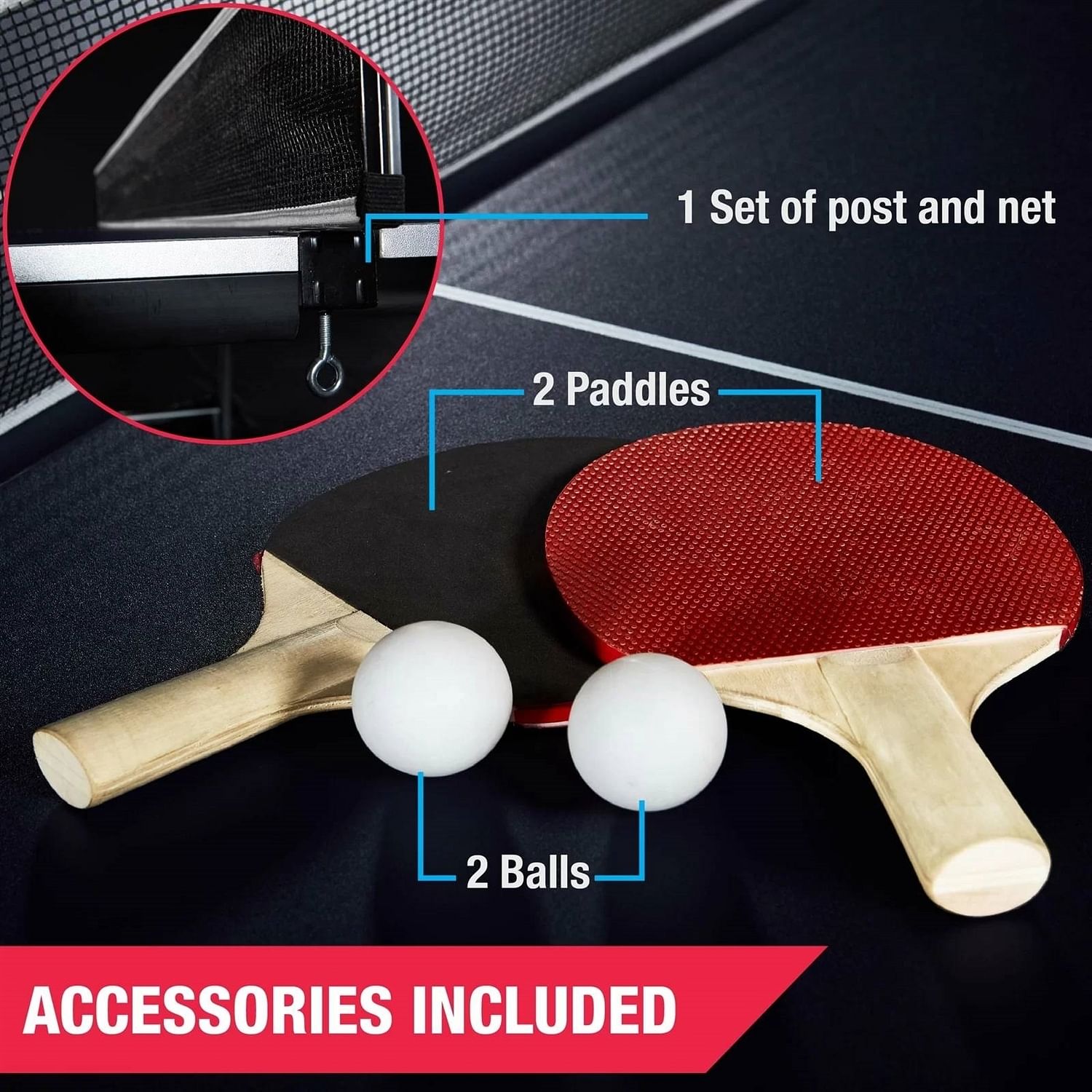 Official Size Blue Ping Pong Table Tennis Set with Net 2 Balls and 2 Paddles - Free Shipping