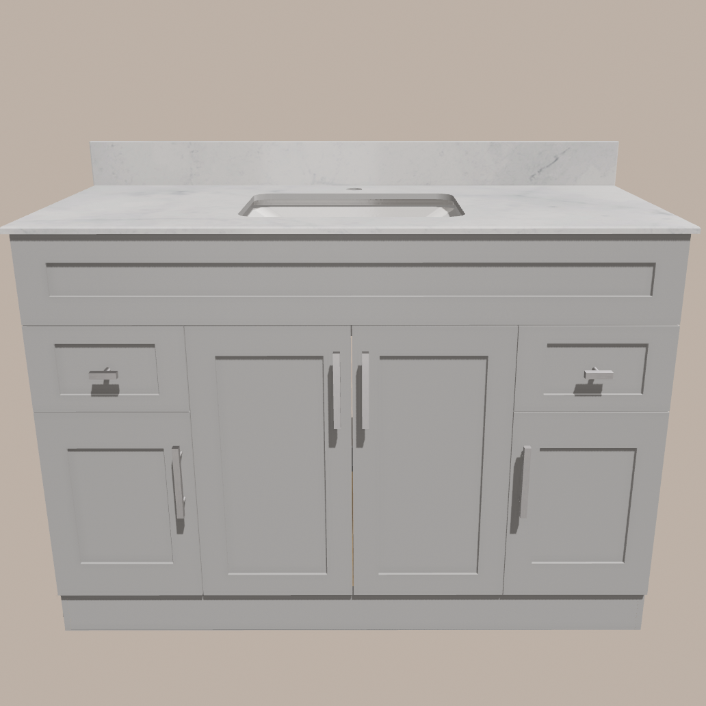 48-Inch Shaker Bathroom Vanity — White or Gray | Plywood Cabinet, Solid-Wood Doors, Soft-Close 3-Way Clip-On Hinges 