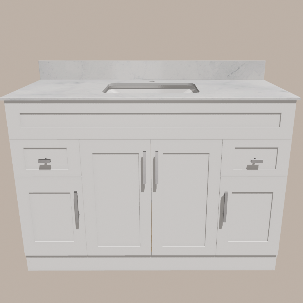 48-Inch Shaker Bathroom Vanity — White or Gray | Plywood Cabinet, Solid-Wood Doors, Soft-Close 3-Way Clip-On Hinges 