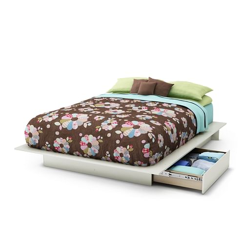 Queen size Modern Platform Bed with 2 Storage Drawers in White Finish - Free Shipping