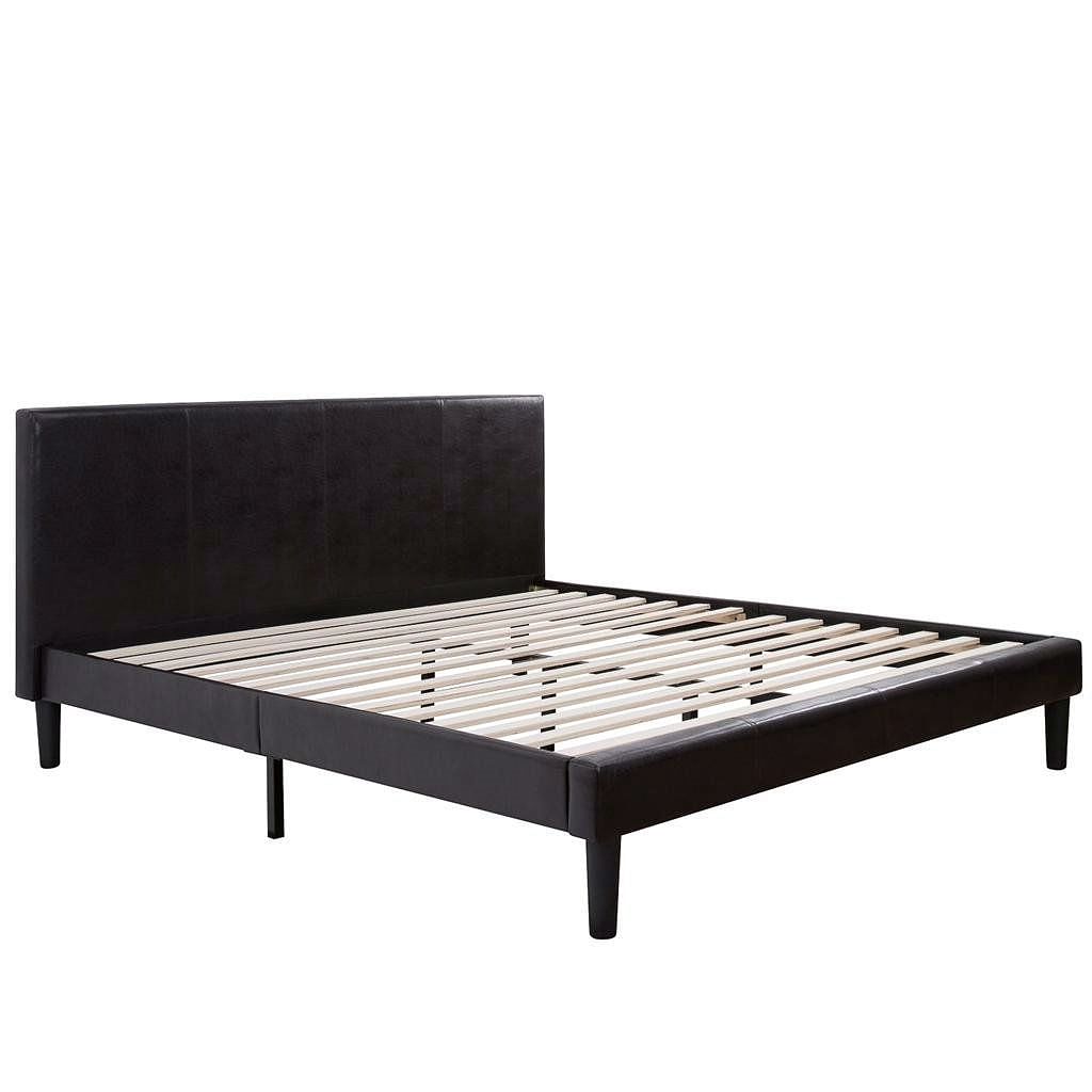 Full size Modern Platform Bed with Espresso Faux Leather Headboard - Free Shipping