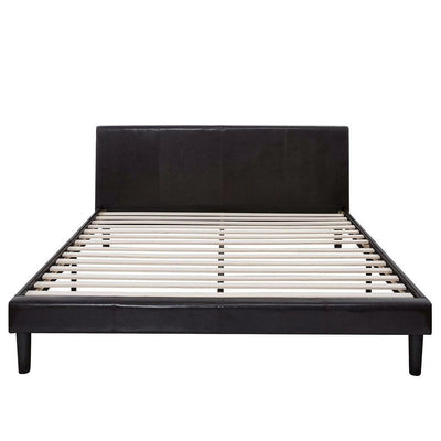 Full size Modern Platform Bed with Espresso Faux Leather Headboard - Free Shipping 