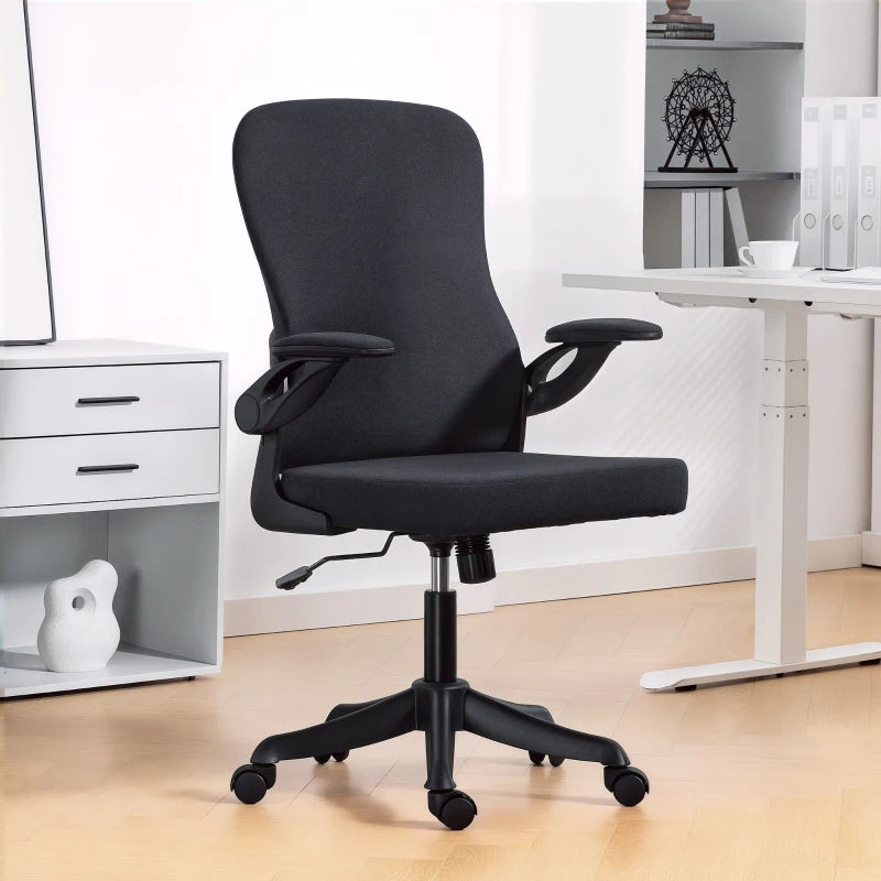 Ergonomic Office Chair, Swivel Desk Chair with Adjustable Lumbar Support and Height, Flip-up Armrests, Wheels, Black