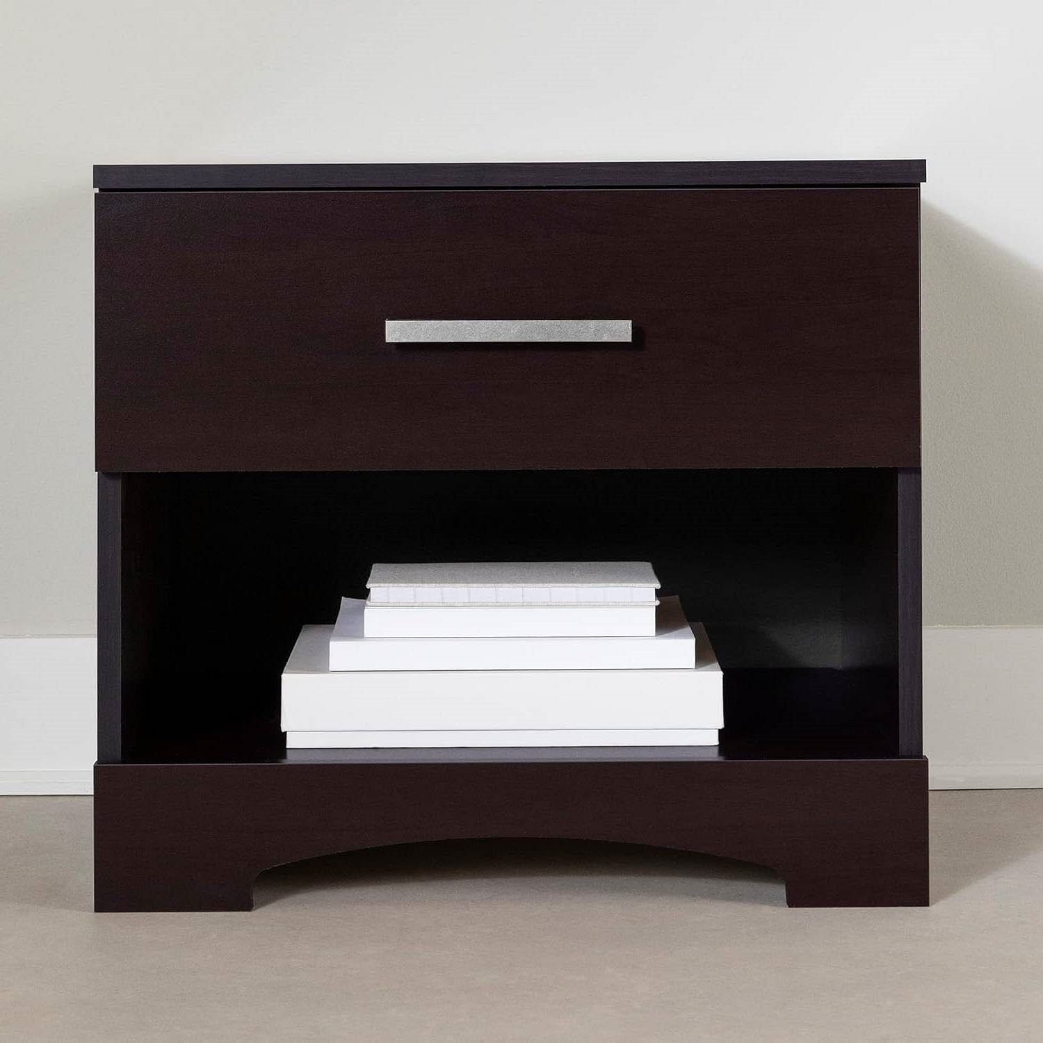 Modern 1 Drawer Nightstand End Side Table Storage in Dark Brown - Free Shipping