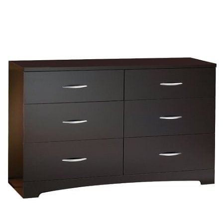 Modern 6-Drawer Bedroom Dresser in Chocolate Wood Finish - Free Shipping