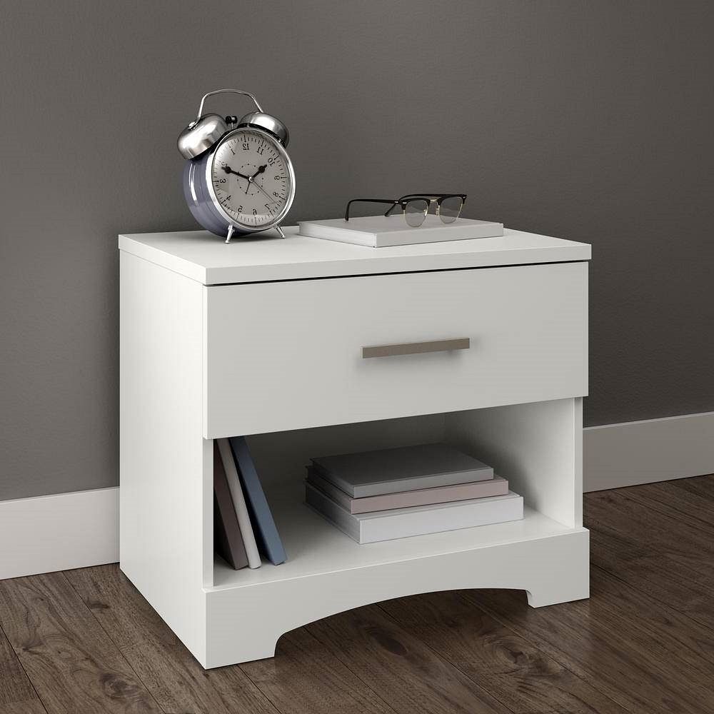 Modern 1 Drawer Nightstand End Side Table Storage in White - Free Shipping 