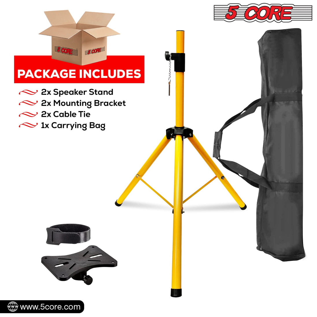 5Core Speaker Stand Tripod Tall Adjustable 72 Inch DJ Pole Mount Studio Monitor Stands Yellow5Core Speaker Stand Tripod Tall Adjustable 72 Inch DJ Pole Mount Studio Monitor Stands Yellow