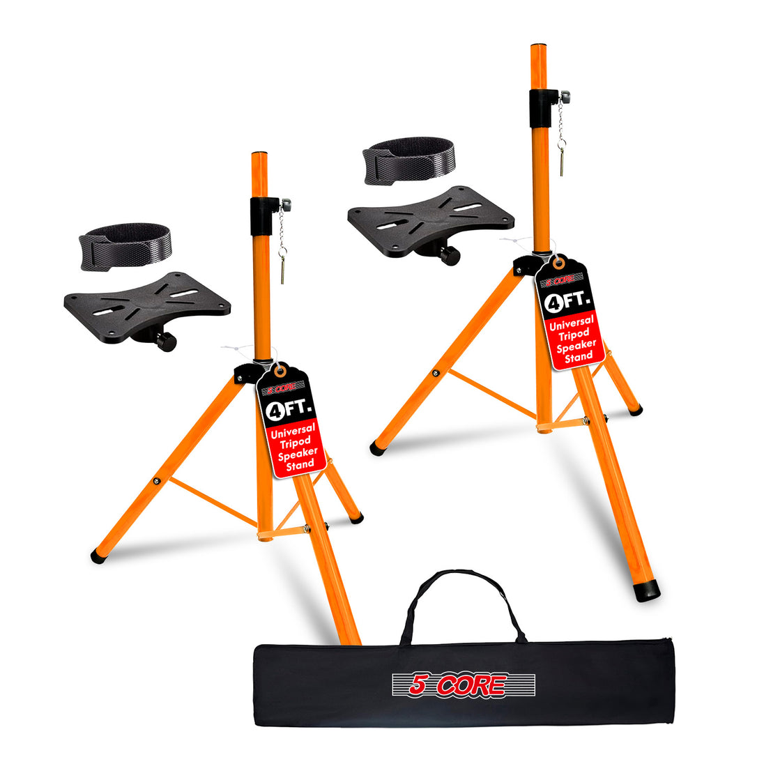 5 Core Speaker Stand Tripod Floor Adjustable Up to 48 Inch DJ Studio Monitor Stands Pole Mount Pair ORANGE