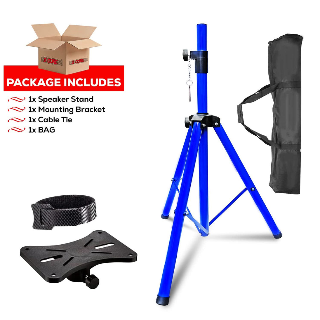 5Core Adjustable Speaker Stand – 72-Inch Tall Tripod DJ Pole Mount for Studio Monitors (Blue)