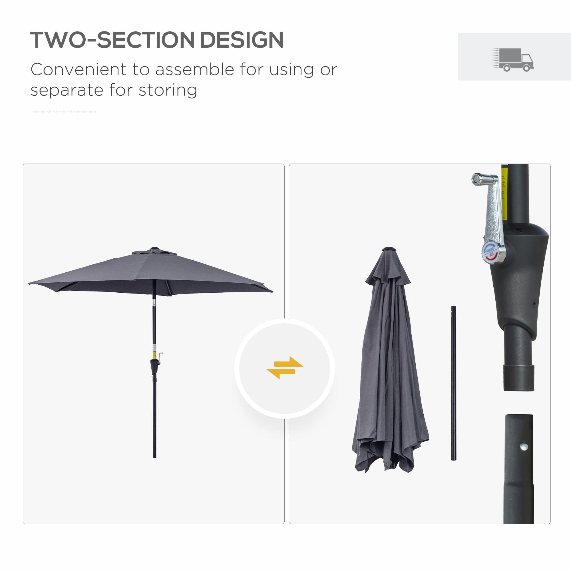 Outsunny 9' Round Patio Umbrella Aluminum Outdoor Market Umbrella with Crank Tilt Sunshade UV Protection Grey 