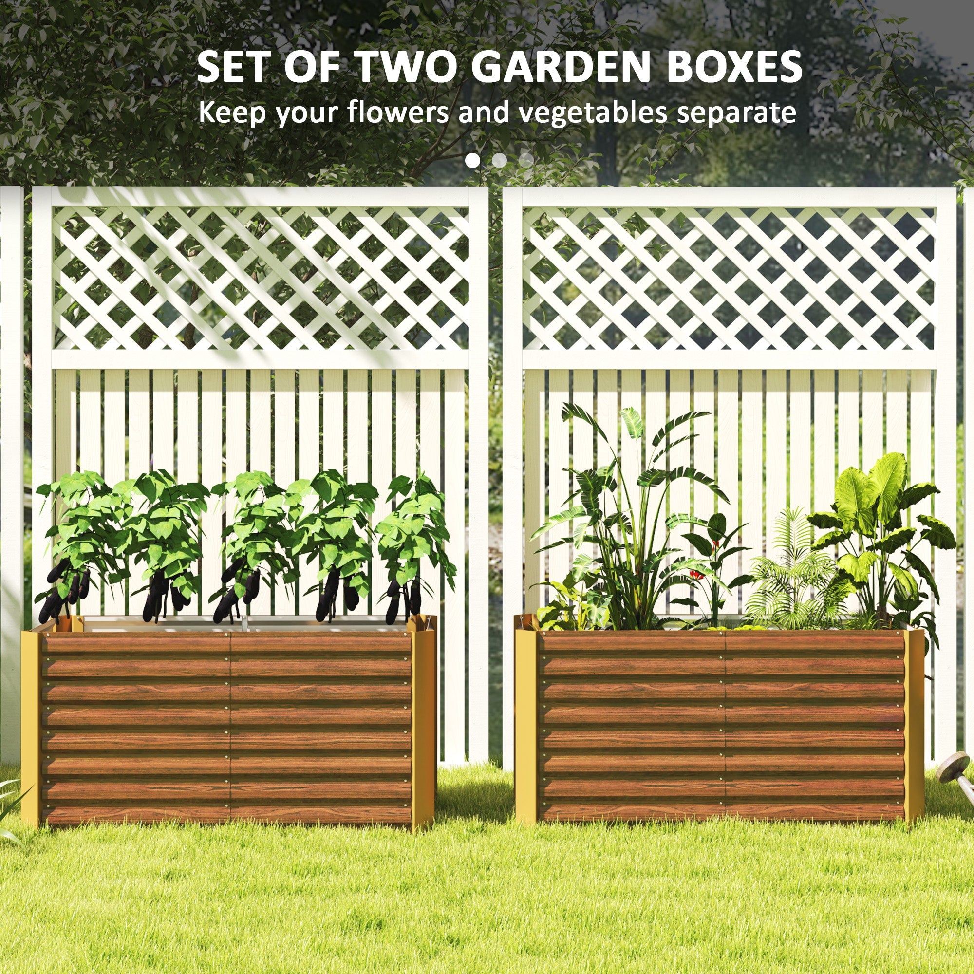 Outsunny Set of 2 Galvanized Planters for Outdoor Plants, 4' x 2' x 2' Raised Garden Bed, Distressed Dark Brown 