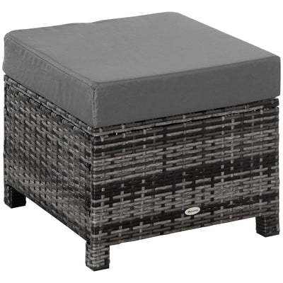 Outsunny Rattan Patio Ottoman, Outdoor Wicker Footrest with Cushion, Metal Frame for Garden, Poolside, Gray 
