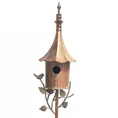 Outdoor Copper Finish Iron Gramophone Roof Birdhouse with Garden Stake - Free Shipping 