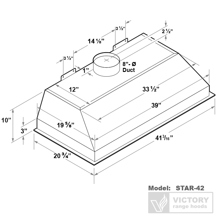 42 inch 900 CFM Range Hood Insert - VICTORY Star (Double blower) 