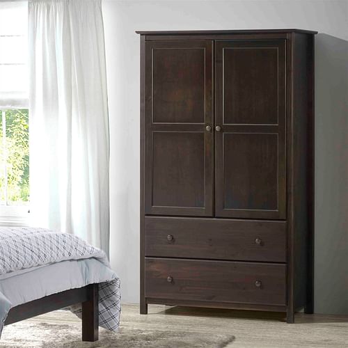 Brown Espresso Solid Wood Bedroom Armoire Wardrobe Cabinet with Hanging Bar - Free Shipping