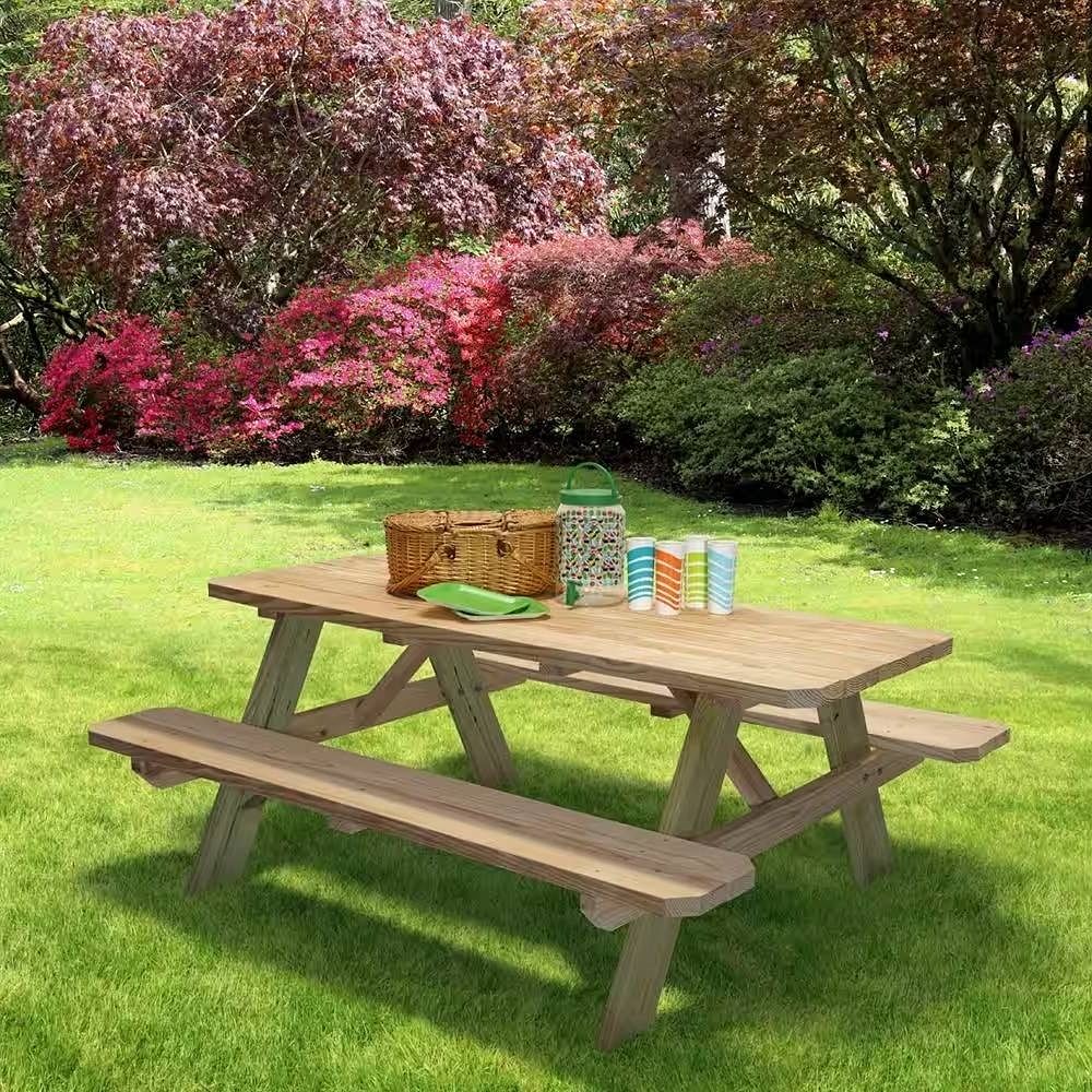 Solid Wood Outdoor Picnic Table with Benches Patio Garden Dining Set - Free Shipping