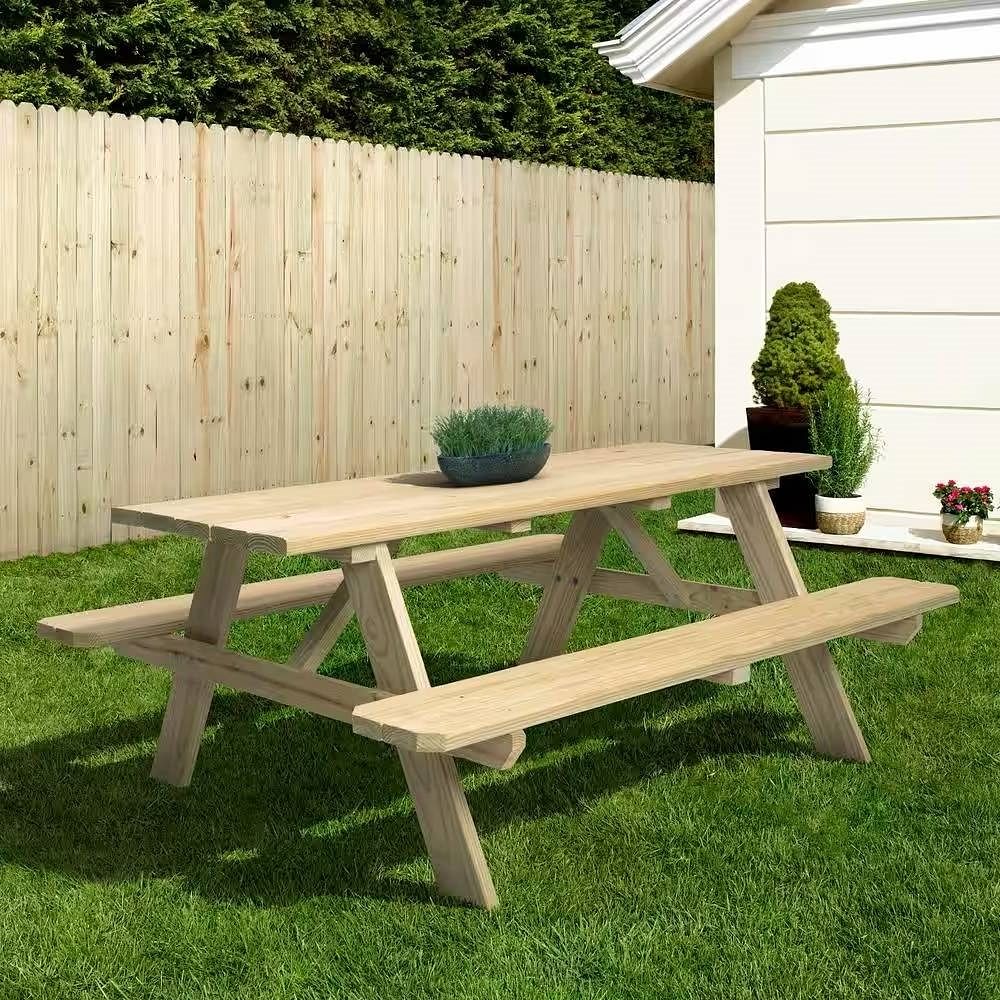 Solid Wood Outdoor Picnic Table with Benches Patio Garden Dining Set - Free Shipping