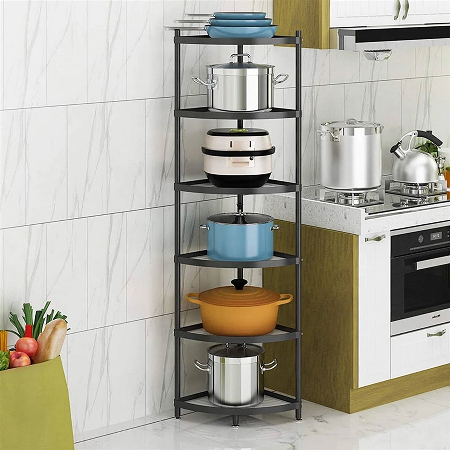 65-inch Freestanding Heavy Duty Corner Pot Rack 6-Tier Kitchen Shelf - Free Shipping