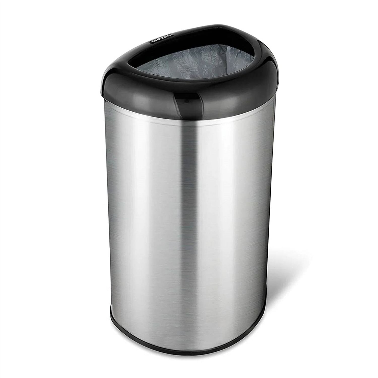 Stainless Steel Black Open Top 13-Gallon Kitchen Trash Can with No Lid - Free Shipping 