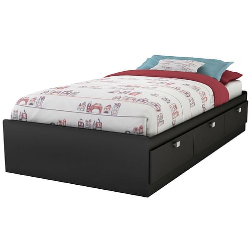 Twin size Platform Bed with 3 Storage Drawers in Black Finish - Free Shipping