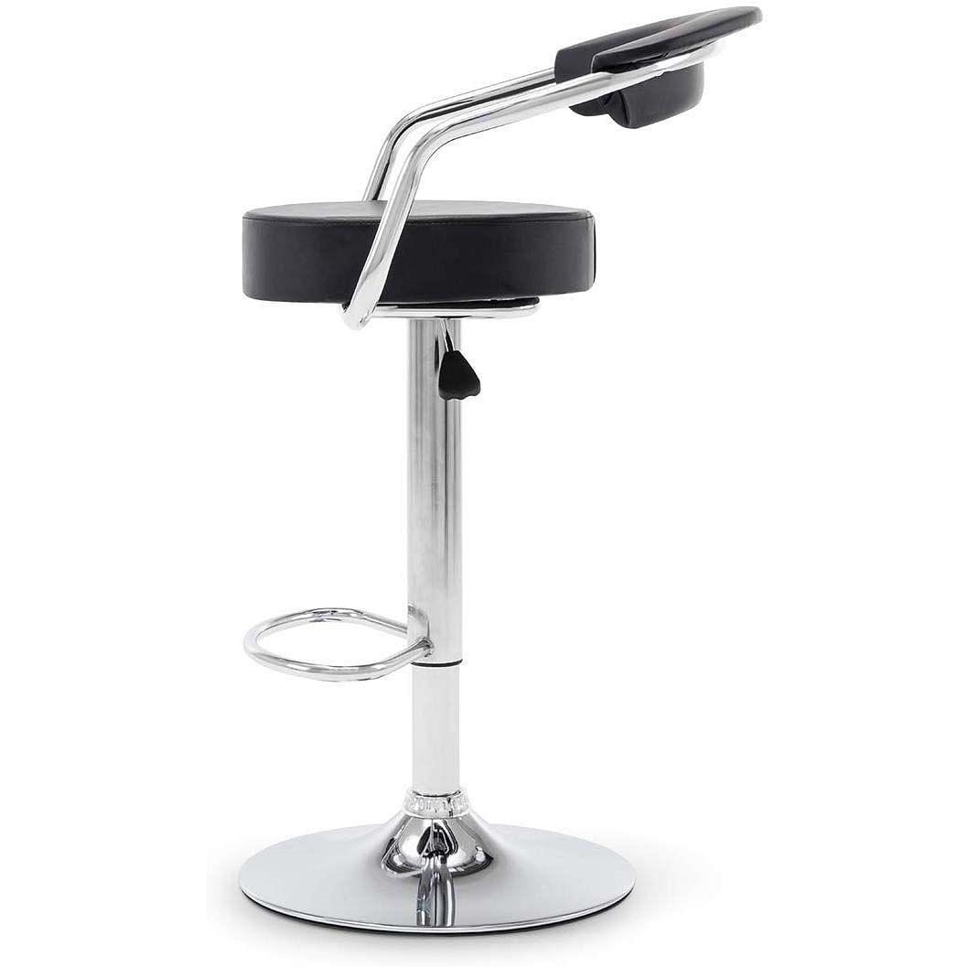 Set of 2 Modern Bar Stools with Black Faux Leather Round Seat with Footrest - Free Shipping 